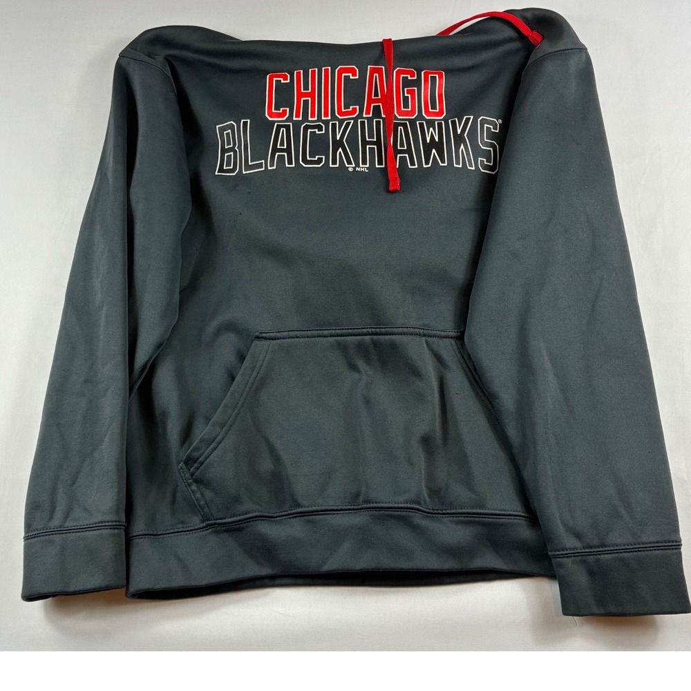 NHL Chicago Blackhawks Hoodie Mens Medium Gray Red Pullover Sweatshirt NHL Logo